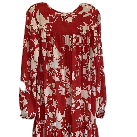 Johanna Ortiz X H&M Red Wild Roses Voluminous Satin Dress Kaftan Size XS - Picture 1 of 13